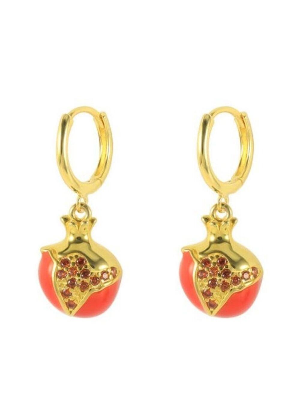 18k Gold Plated 925 Sterling Silver Pomegranate Drop Earrings, Armenian … - Picture 1 of 2